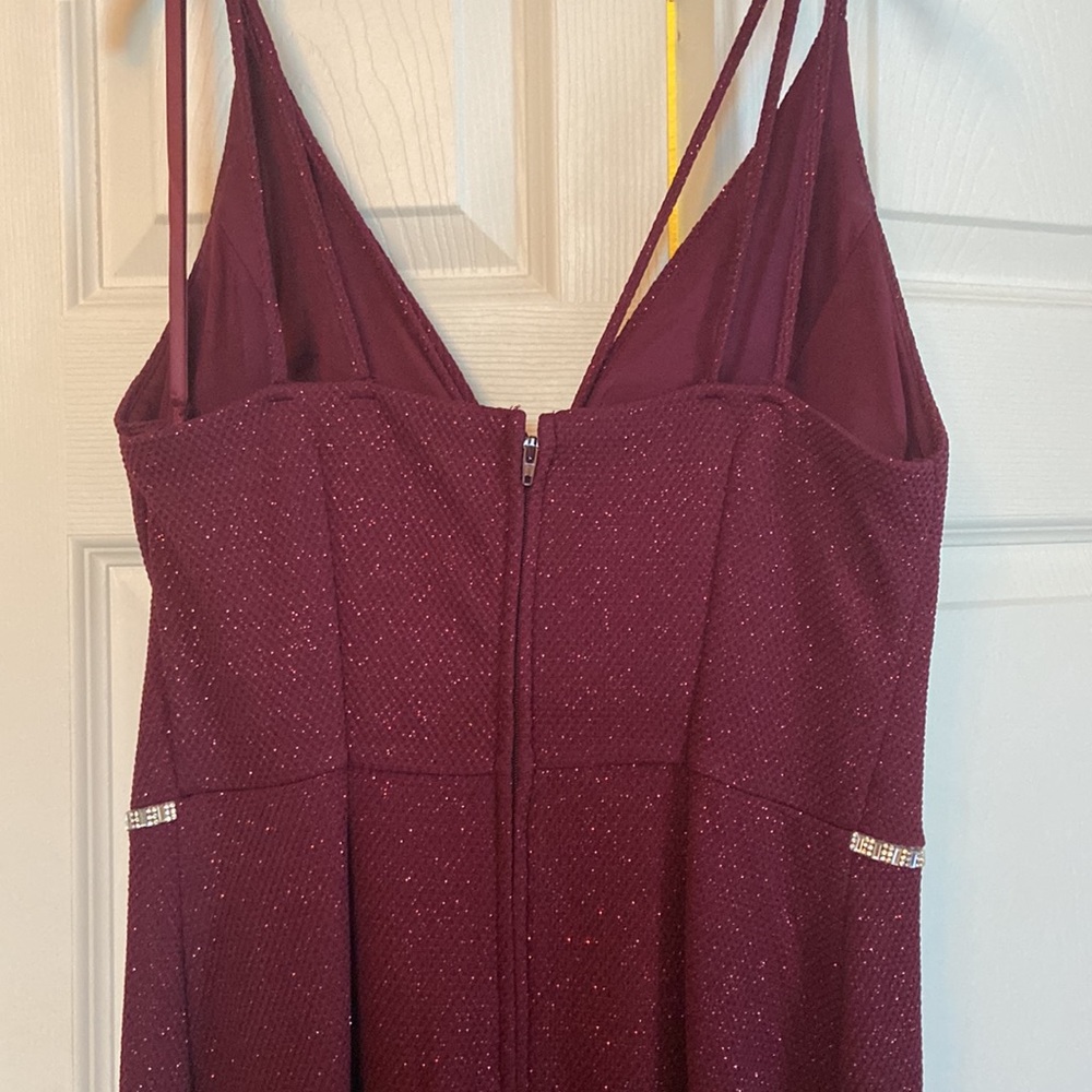 City Triangles Size 11 Burgundy Glitter Gown w/ Slit, Dual Straps, Rhinestones - Picture 6 of 10